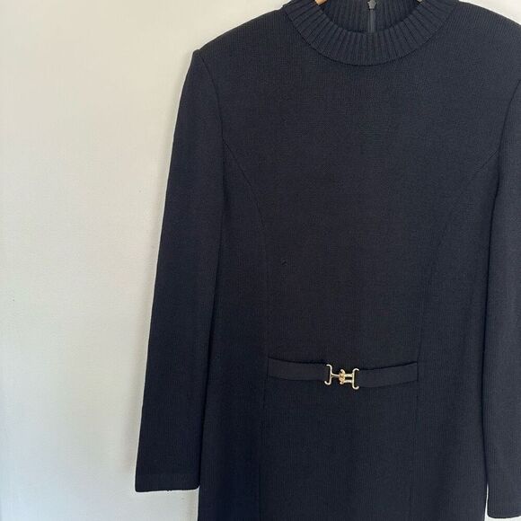 St. John Collection Women’s Black Mock Neck Santana Knit Midi Length Long Sleeve - Picture 4 of 12